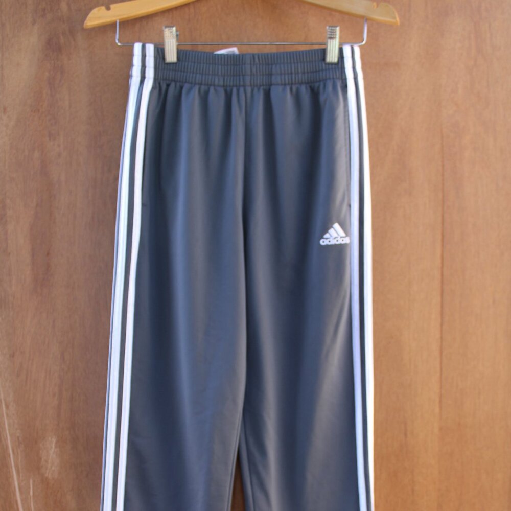 Adidas Boys Joggers Size Large 14/16 Gray with White Stripes